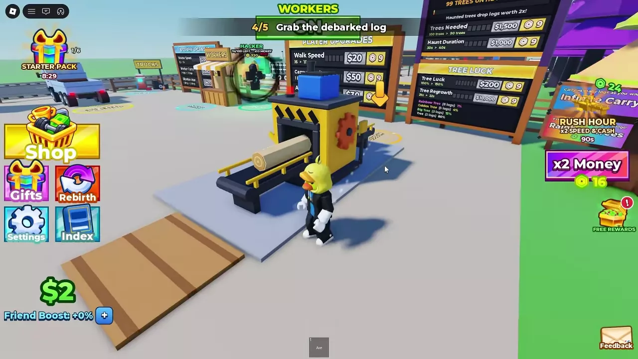 A debarked log on the Debarker's output conveyor